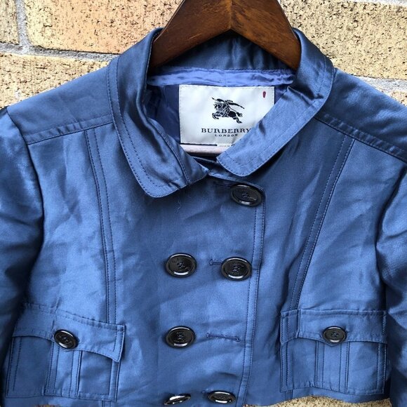 2007 Silk Cropped Burberry Jacket Size 6 Blue - Picture 4 of 7